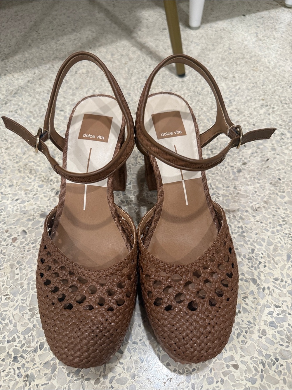 Dolce Vita Brown Woven Slingback Block Heels
